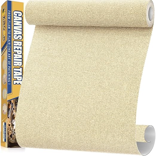 Canvas Repair Tape, 16 x 63 Inch Waterproof Heavy Duty Fabric Tape for Furniture, Self Adhesive Canvas Repair Patches for Boat Covers, Sofas, Tents, Louge Chairs, Canopy, Awning Beige