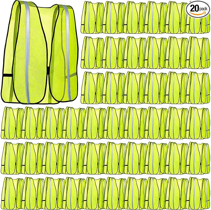 Jecery 20 Packs High Visibility Vest Safety Reflective Hi Visibility Mesh Vest Lightweight Neon Universal Size for Men Work Outdoor (M)