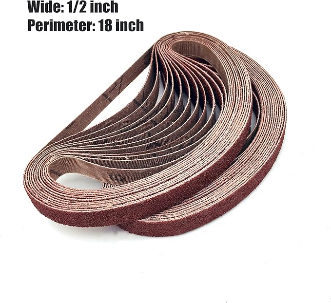 1/2 Inch x 18 Inch Sanding Belts, 120 Grit Aluminum Oxide Sandpaper for Woodworking, Metal Polishing, 24 Pack(1/2x18 Inch,120 Grit)
