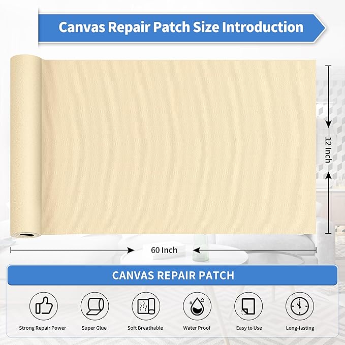 KING MOUNTAIN Canvas Repair Tape,Outdoor Gear Patch, 12×60 Inches,Waterproof,Self-Adhesive for Repairing Boat Covers,Sun Shades,Sofas,Tents,Lounge Chairs,Awnings (Beige2.0)