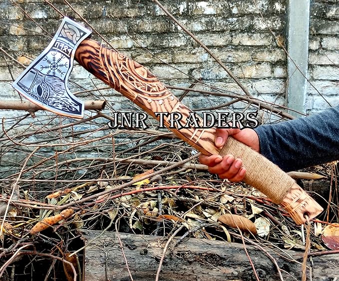 Custom Gift Forged Carbon Steel Viking Axe, Viking Bearded Deocrative Throwing Axe 22 inch 3738