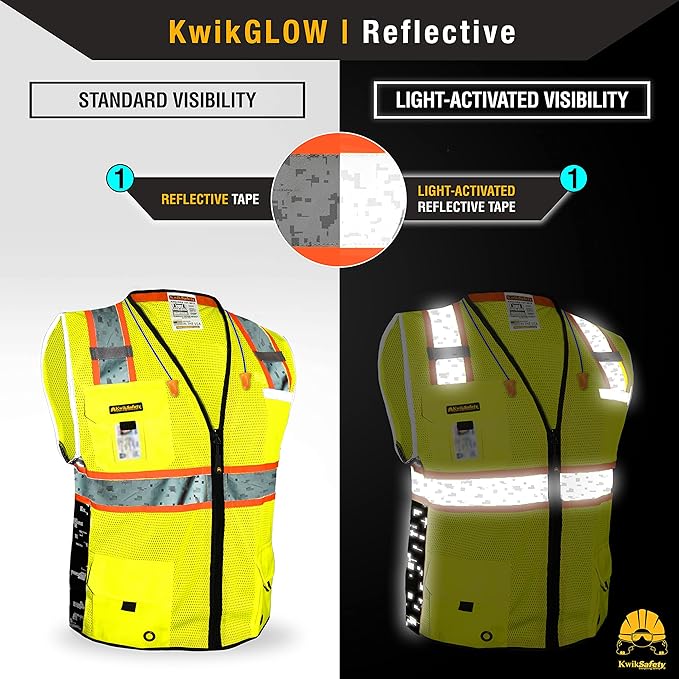 KwikSafety - BIG KAHUNA DIGITAL Safety Vest [LIMITED EDITION] Class 2 ANSI OSHA Reflective Vest Durable High Visibility Vest Construction Safety Vest for Men Industrial Work Gear/Yellow 3XL