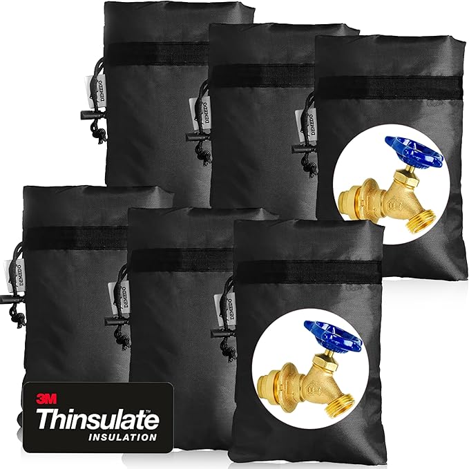 Enlarge Outdoor Faucet Cover for Winter Freeze Protection, 3M Thinsulate, 10"H x 6.3"W Hose Bib Covers for Wall Taps Outside, Waterproof & Frost Free Insulated Spigot Cover, 6 Pcs Faucet Socks - Black