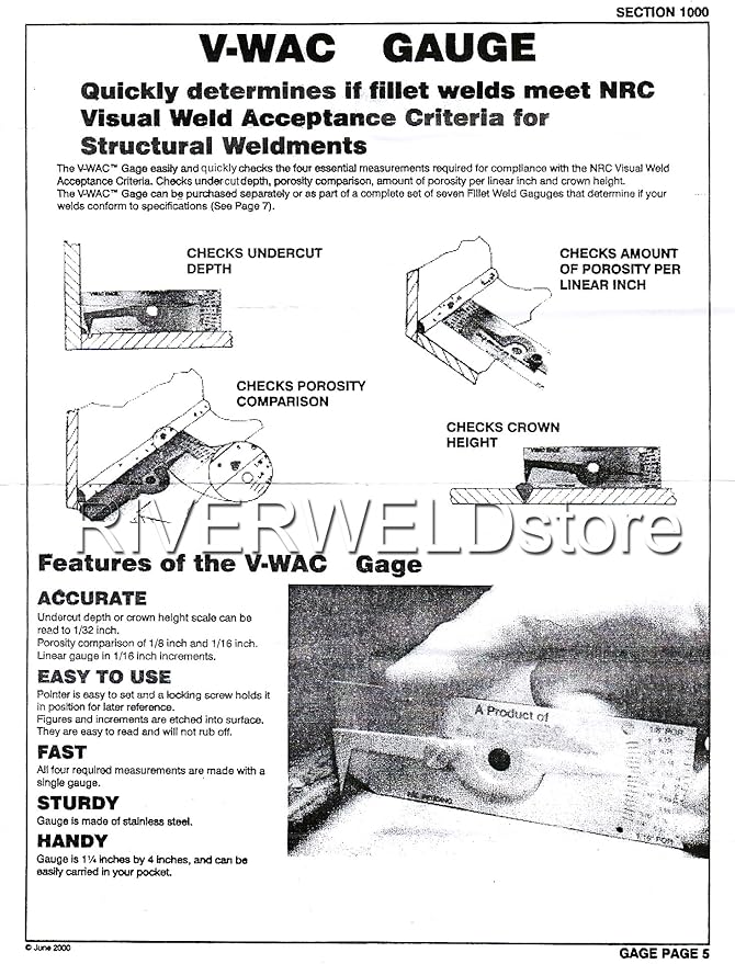 RIVERWELD V-WAC Single Weld Gage Welding Inspection Thread Gauge Metric Stainless Steel Checks Undercut Crown Height Porosity Pits