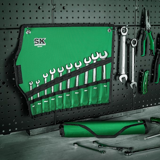 SK Ratcheting Wrench Set, Combination Wrench Set, 20-Piece, SAE 1/4" to 3/4", Metric 6 to 18mm, 72-Tooth, Premium CR-V Construction, with Rolling Pouch