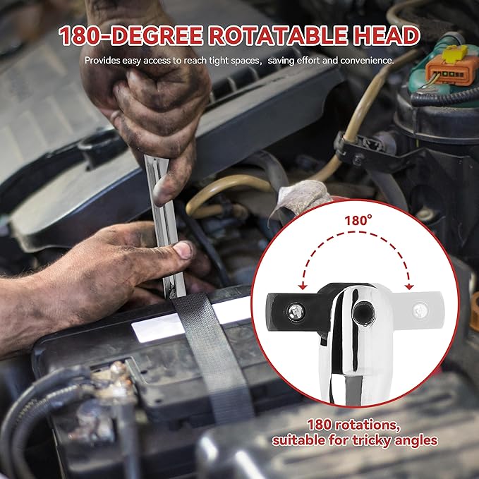 10-Piece Breaker Set - 3/8", "1/2", "1/4" Breaker Bars, 180 Rotatable Head, 3 Extension Bars, 6"-15" Lengths, Organizer Case