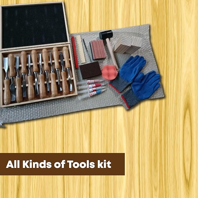 Wood Carving Kit, with Wooden Case, 25 Wood Carving Tools, Wood Carving Kit, Wood Carving Set, Wood Carving Tool Set, Wood Carving Kit for Beginners and Professionals, Carving Tools, 25 Piece Kit