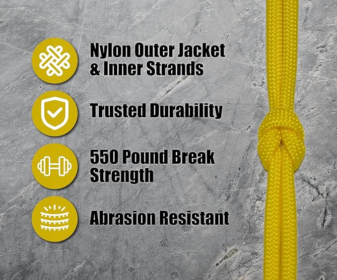 BORED? PARACORD! 550 lb Paracord - Ideal for Crafting, Camping, DIY Projects, Active & Military Outdoors - Strong Survival Rope - Tactical Parachute Cord Type III - Yellow 1000 Feet