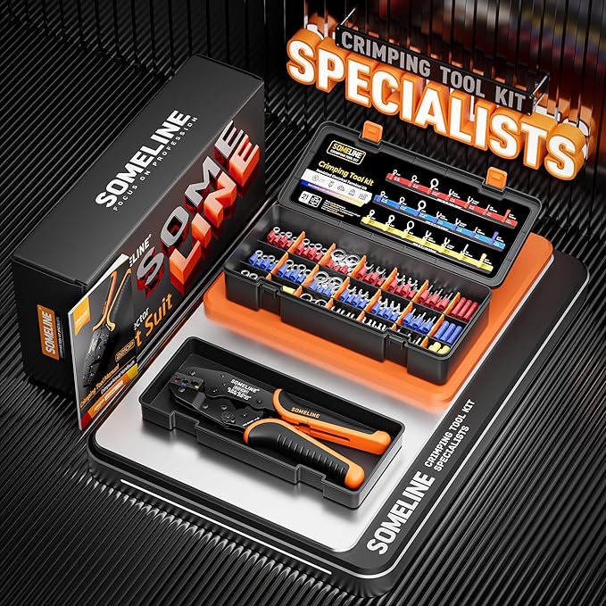 SOMELINE Crimping Tool for Insulated Electrical Wire Connectors Kit, with 21 Sizes PVC Insulated Wire Terminals and 22-10 AWG Ratchet Crimping Pliers – for Automotive & Electrical Repairs