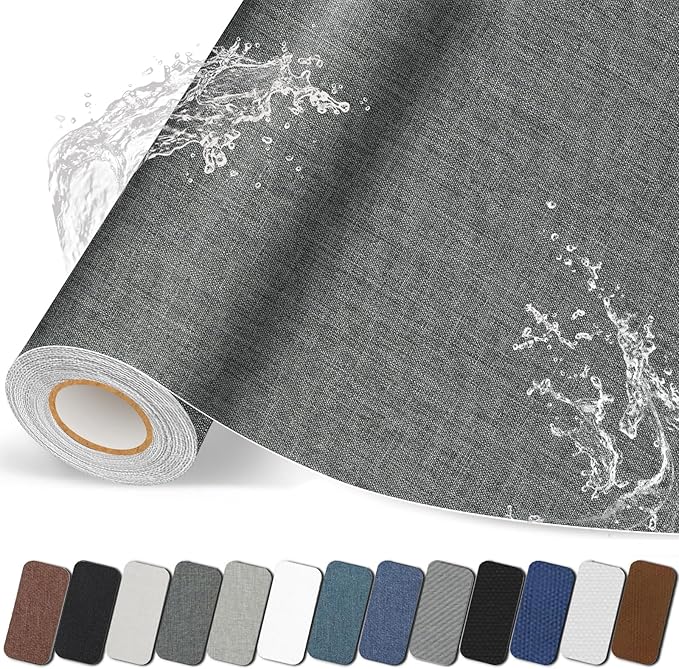 Fabric Repair Patches, Linen Self-Adhesive Fabric Repair Tape, Strong Sticky Linen Patch for Sofas, Tote Bags, Clothing, Car Seats, Furniture（Dark Grey, 3.5X79 inch）