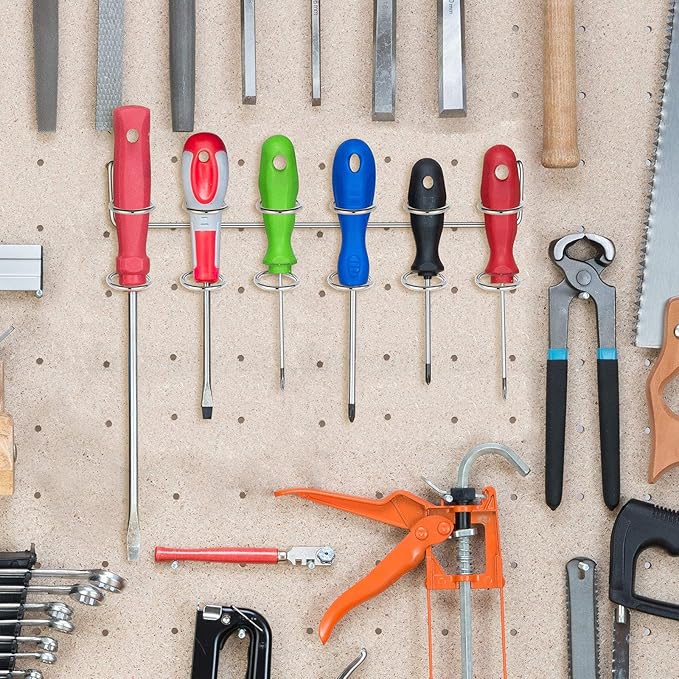 Ripeng Pegboard Screwdriver Holders Peg Board Organizer Accessories Multi Ring Tool Holders Six Tool Organizer Racks for Pegboard, Pliers(Silver,8 Pieces)