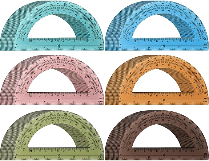 72 Pcs of Colorful Plastic Protractors 180 Degrees 6 Inches Mathematical Protractor Translucent Geometric for Learn Office Measurement Drawing