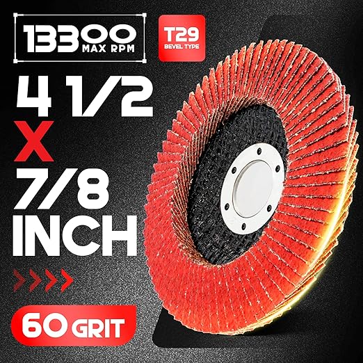 EZARC Ceramic Flap Discs 60 Grit, 4 1/2 x 7/8-Inch Flap Sanding Disc, Type 29 Ceramic Grinding Wheel for Stainless Steel, Non-Ferrous Metal, Cast Iron, Sheet Metal, 10 Pack