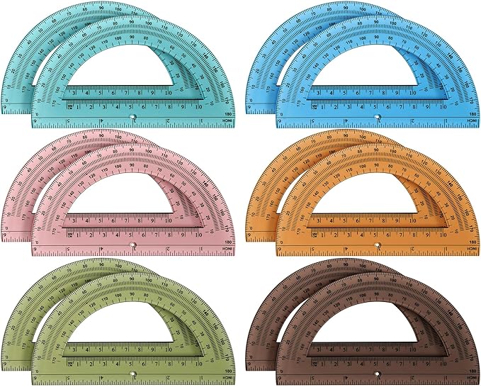 12 Pcs of Colorful Plastic Protractors 180 Degrees 6 Inches Mathematical Protractor Translucent Geometric for Learn Office Measurement Drawing