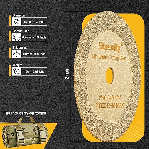 2 Inch Diamond Cut Off Wheel - 5Pack - W1/4" Arbor Hole Diamond Cutting Wheel for for Metal & Stainless Steel, Nuts, Bolts, Screws, Ceramic, Glass, PVC Cutter