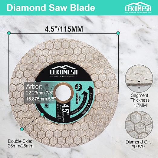Tile Blade 4.5"/115mm Diamond Saw Blade Hexagon Design for Cutting and Grinding Granite Marble Ceramic Porcelain Tile,Arbor 7/8"-5/8"