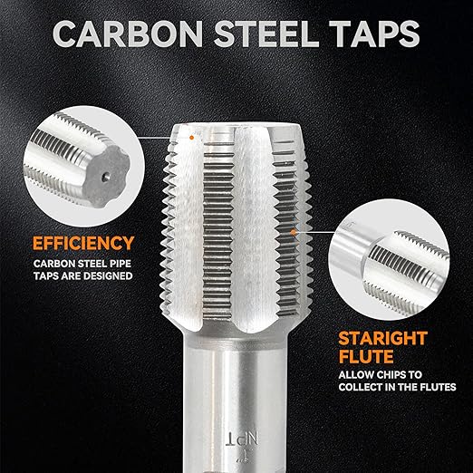 HFS(R) 6-piece NPT pipe tap set Machine Screw Metric Tap and Die Bit Set，sizes includes 1", 3/4", 1/2", 3/8", 1/4", and 1/8"