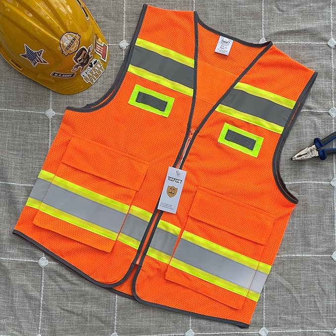 TCCFCCT Mesh High Visibility Vest with 2 Pockets & Reflective Strips, Meets ANSI/ISEA Standards, Orange, XL