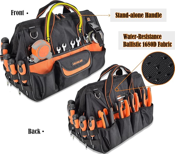 WELKINLAND 16" Tool Bags - 34-Pocket Heavy Duty Open Top Organizer for HVAC & Electricians