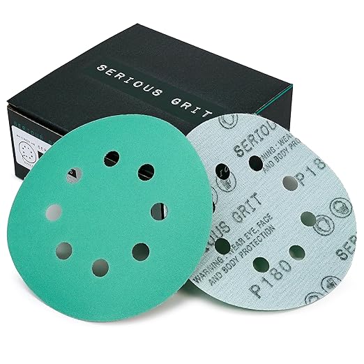 Sanding Discs 5 Inch 8 Hole 180 Grit - Heavy-Duty Hook & Loop Wet Dry Film Sandpaper Discs - Very Fine Sand Paper for Random Orbital Sanders - Wood, Automotive, Metal, etc - 50 Pack Box