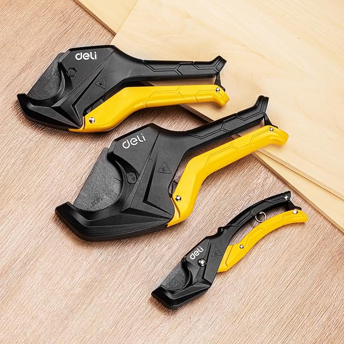 DELI PVC Pipe Cutter, Up to 1-1/4", Ratchet Pipe Shears Heavy-Duty, Pex Cutting Tool for Cutting PEX, PVC, PPR Plastic Hoses and Plumbing Pipe
