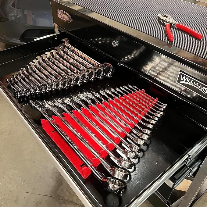 16-Tool Standard Wrench Organizer - Low-Profile V-Shape Wrench Holder, Fuel & Solvent Resilient - In-Drawer Wrench Tray For Garage, Workshop - Made in USA Red x 2
