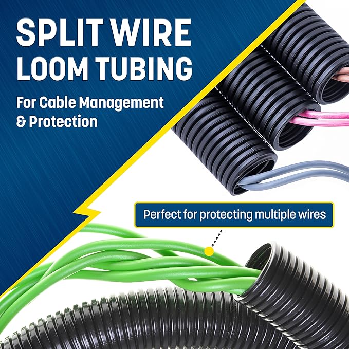 GS Power 1/4 Inch x 50ft Split Wire Loom Tubing, Split Cable Sleeve Cord Protector for Industrial Electrical Wires, Automotive Wire Cover Flexible, High Temperature Cable Conduit, Wrap