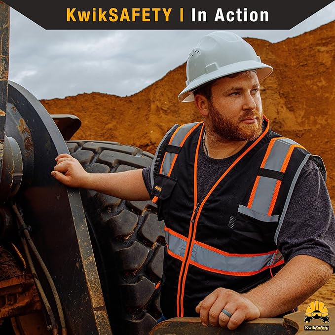 KwikSafety - Charlotte, NC - UNDERBOSS Safety Vest [11 POCKETS] Premium ANSI Class Unrated High Visibility Vest Construction Surveyor Reflective Vest Industrial Work Safety Vest for Men/Black Medium