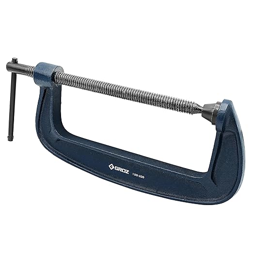 GROZ 8-Inch C-Clamp | Heavy Duty Ductile Cast Iron | 60,000 PSI | Built to Last | Black Oxide Finish | Hold and Secure Parts for Woodwork, Metalwork, Automotive Applications (35803)