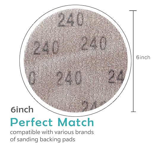 Mesh 5 inch 6 inch Sanding Discs 35PCS Hook and Loop Sanding Discs, Dust-Free, Ideal for Metal, Wood, Composites, Stock Removal, and Fine Finishing (6in, 240 Grit)