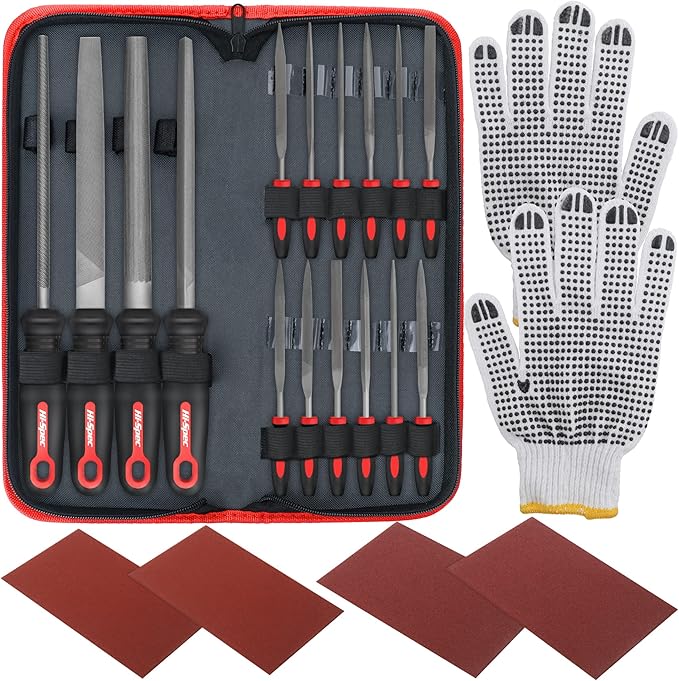 Hi-Spec 16pc Metal Hand and Small Mini Needle Steel File Set in a Carry Case. Fine, Flat, Half, Round and Triangle Files for Crafts, Metal and Wood