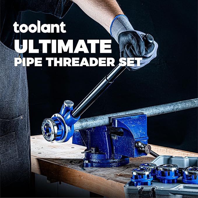 toolant Ratchet Pipe Threader Kit, NPT 1/2" - 1" Manual Ratcheting Pipe Threader, Portable Pipe Threading Tool Set with 3PCS NPT Dies, Storage Case for Galvanized Aluminum Iron Copper Pipes