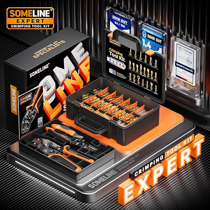 SOMELINE Wire Terminal Crimping Tool Kit,2.8/3.9/4.8/6.3mm Male Female Disconnect Terminals,AWG 24-14 Crimping Pliers for Molex 2.13/2.36mm, AMP - TE CONNECTIVITY Connectors,With Wire Stripper Set