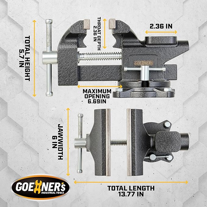 6-Inch Bench Vise Heavy duty Vice for Workbench, Utility Combination Pipe Table Vise Forged Steel Construction and Swivel Base