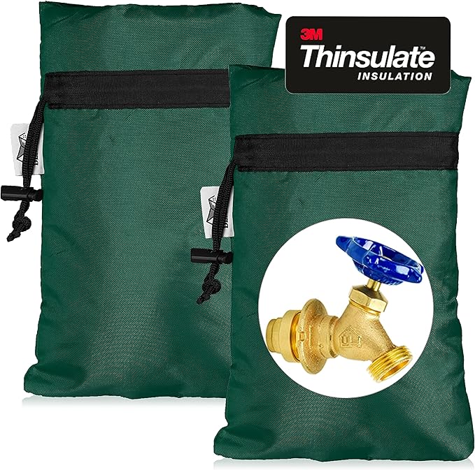 Enlarge Outdoor Faucet Cover for Winter Freeze Protection, 3M Thinsulate, 10"H x 6.3"W Hose Bib Covers for Wall Taps Outside, Waterproof & Frost Free Insulated Spigot Cover, 2 Pcs Faucet Socks - Green