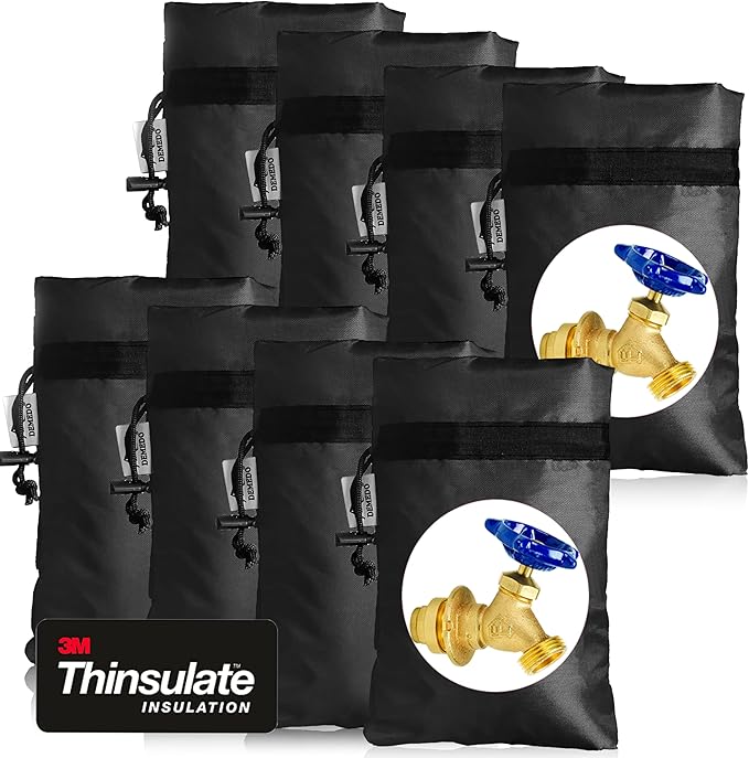 Enlarge Outdoor Faucet Cover for Winter Freeze Protection, 3M Thinsulate, 10"H x 6.3"W Hose Bib for Wall Taps Outside, Waterproof & Frost Free Insulated Spigot, 8 Pcs Faucet Socks - Black