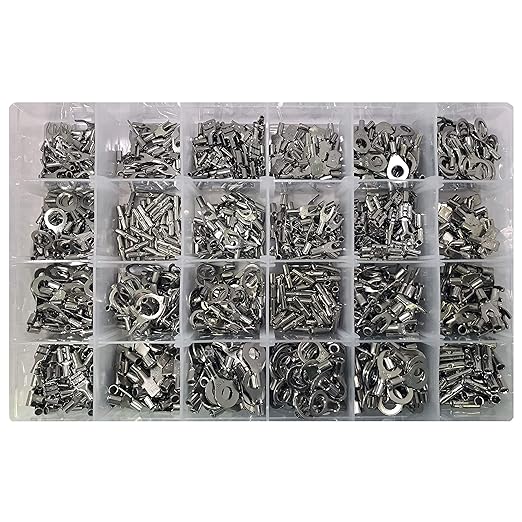 Sherco-Auto 1200 Piece High Temperature Non-Insulated Crimp Wire Terminals Assortment Kit - Made in USA