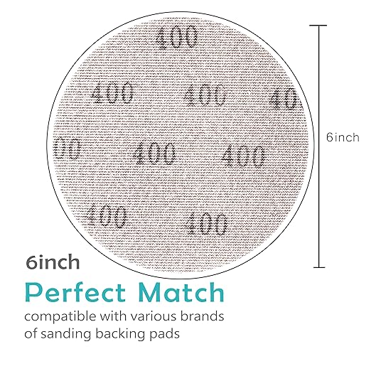 Mesh 5 inch 6 inch Sanding Discs 35PCS Hook and Loop Sanding Discs, Dust-Free, Ideal for Metal, Wood, Composites, Stock Removal, and Fine Finishing (6in, 400 Grit)