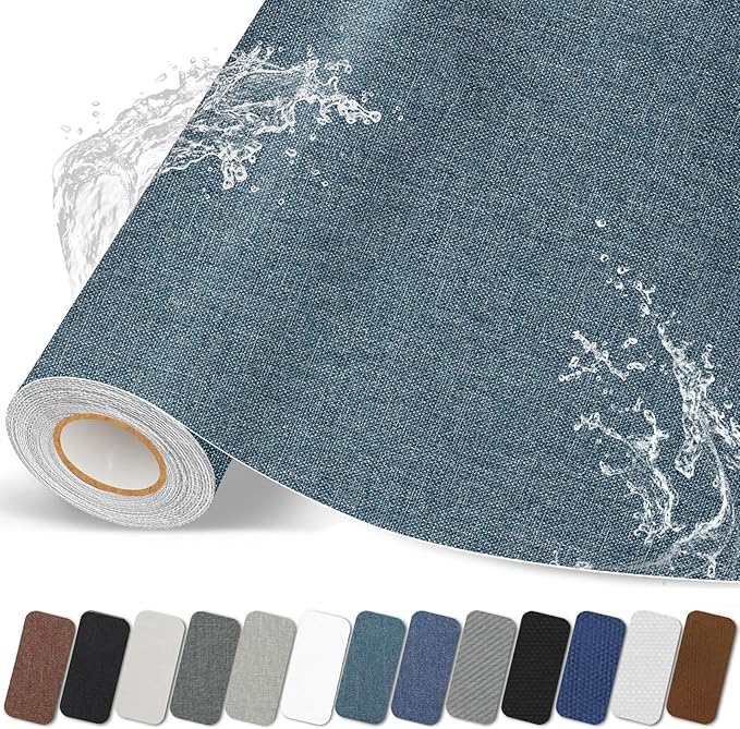 Fabric Repair Patches, Linen Self-Adhesive Fabric Repair Tape, Strong Sticky Linen Patch for Sofas, Tote Bags, Clothing, Car Seats, Furniture（Blue Gray, 3.5X79 inch）