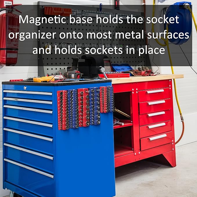 Olsa Tools Magnetic Socket Holder | 3/8-inch Drive | Metric | Red | Holds 30 Sockets | Professional Quality Tools Organizer