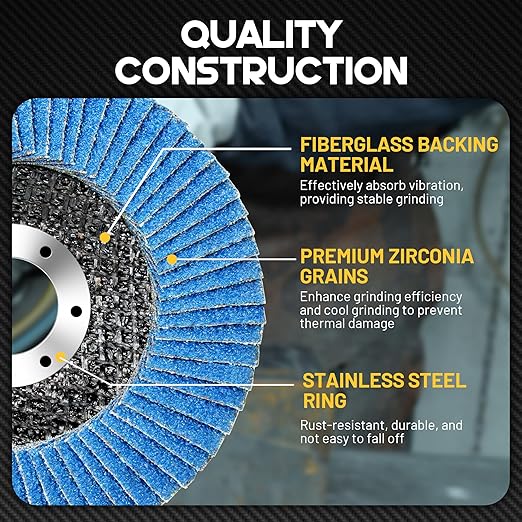 TOLESA Flap Discs 4 1/2 for Angle Grinder, 80 Grit Type 29 Zirconia Grinding Disc for Stainless Steel, Sheet Metal, Cast Iron (24 Pack)