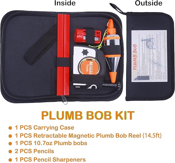 Plumb Bob Magnetic -10.7 oz(305g) Plumb Rite With 14.5 ft(4.5m) String,Sharpener,2 Pencils,Line Reel Used in Construction Can Automatically Stretch the Line and Quickly Stabilize the Plumbob