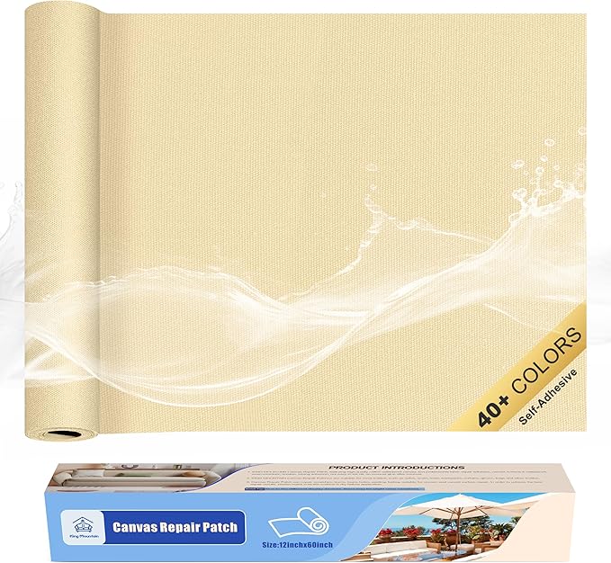 KING MOUNTAIN Canvas Repair Tape,Outdoor Gear Patch, 12×60 Inches,Waterproof,Self-Adhesive for Repairing Boat Covers,Sun Shades,Sofas,Tents,Lounge Chairs,Awnings (Beige)