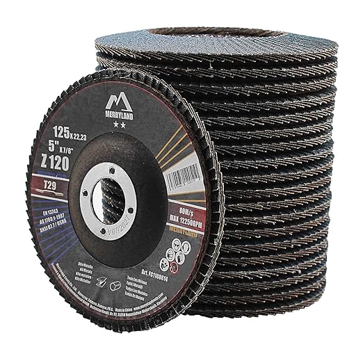 Merryland Flap Disc 5 inch Metal for Angle Grinder, 5inch 120 Grit T29 Flap Wheel 20 Pack, Blue Zirconium Corundum INOX Stainless Steel Iron Universal, Craft-Line FC1108614-20