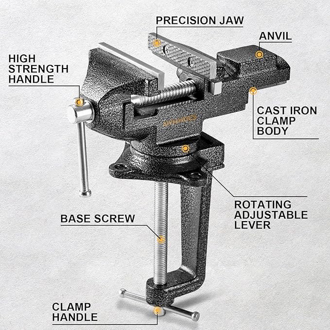 Dual-Purpose Combined Bench Vise, 3.3 Inch Table Vise, Universal Rotate 360° Work Clamp-On Vise,Table Vice With Quick Adjustment for Woodworking, Drilling, Sawing, Metal Working and DIY