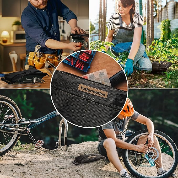 Small Tool Pouch, Tool Bag Organizer with Zipper. Small Tool Bag with Multiple Compartments. Perfect Tool Pouch Bags for Men Women Electricians & Others.
