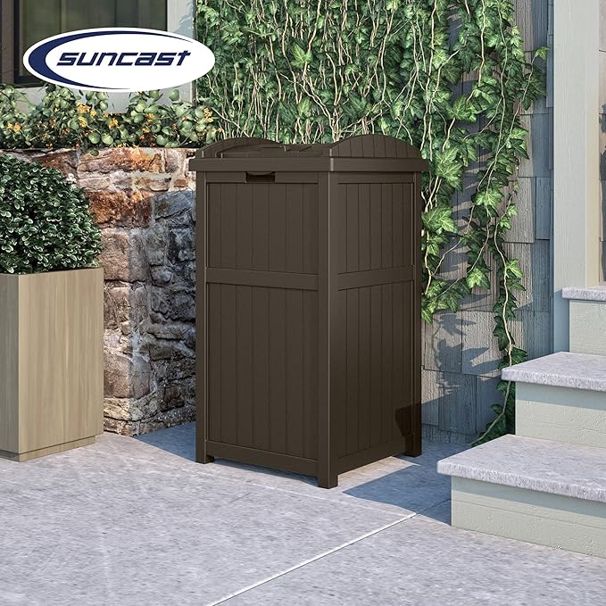Suncast Trash Hideaway Outdoor Patio 33 Gal Garbage Waste Trash Can Bin (4 Pack)