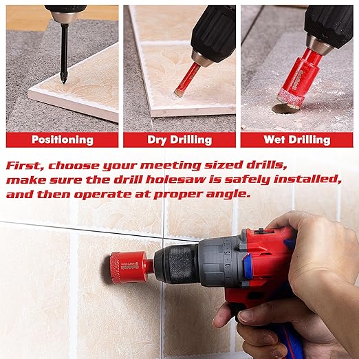 Goldblatt Diamond Drill Bits, 5 Pcs Set 1/4"", 5/16"", 3/8"", 3/4"" Drill Holesaw and 6mm Carbide Drill with Quick Fit Hex Shank for Ceramic Porcelain Tile Marble Granite (not for Wood), G02643