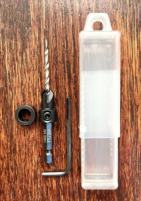 FTG USA Adjustable Wood Countersink Drill Bit #6 (9/64") with Tapered Drill Bit for Woodworking