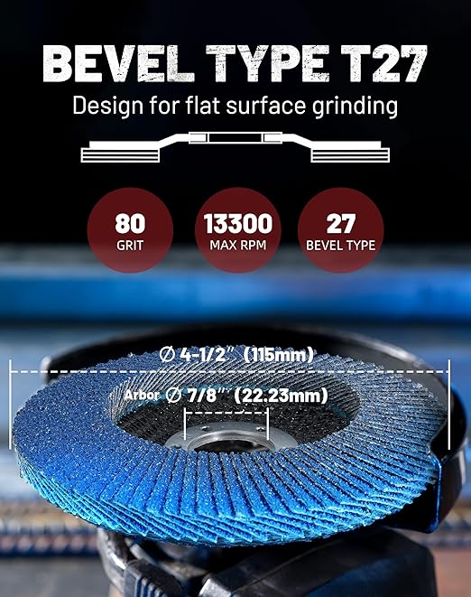 EZARC 12 Pack 80 Grit Flap Discs 4 1/2 for Angle Grinder, 4.5" x 7/8" T27 High Density Jumbo Zirconia Sanding Disc for Rust Removal, Finishing, Grinding, Deburring